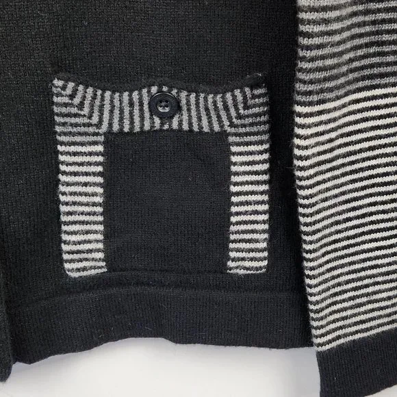 Patagonia Lambs Wool Blend Cardigan Sweater Black Gray Stripes sz L - Picture 3 of 6